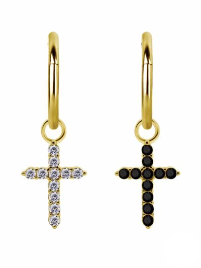 Pave Cross Charm for Clicker Hoop, 18k Yellow Gold