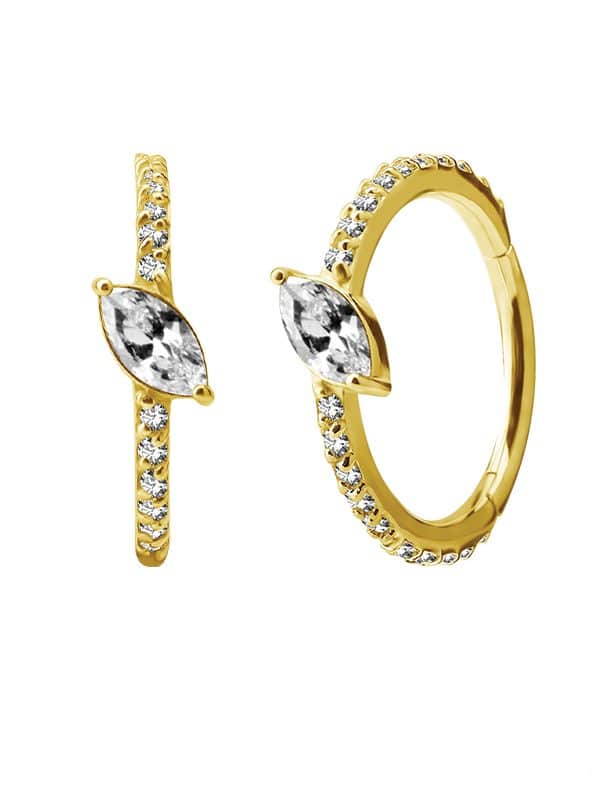 Pave Marquise Clicker Earring, Conch Ring, 18k Yellow Gold