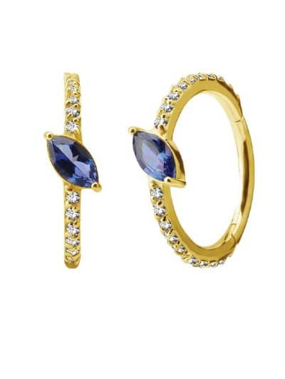 Pave Marquise Clicker Earring, Conch Ring, Royal Blue Topaz, 18k Yellow Gold