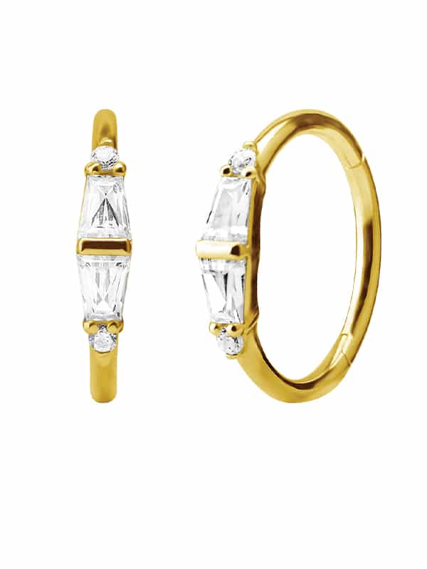 Baguette Clicker Earring, Conch Ring, 18k Yellow Gold
