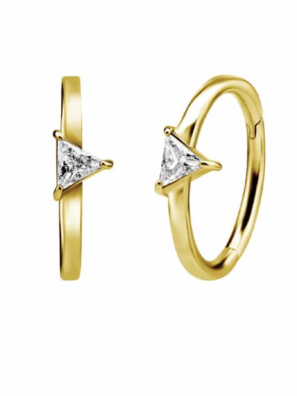 Triangle Gem Clicker Earring, Conch Ring, 18k Yellow Gold