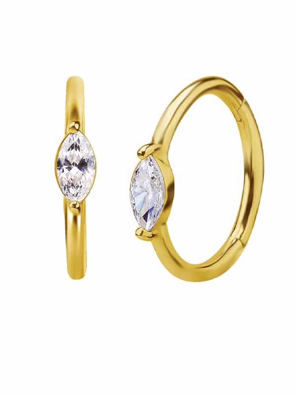Single Marquise Clicker Earring, Conch Ring, 18k Yellow Gold