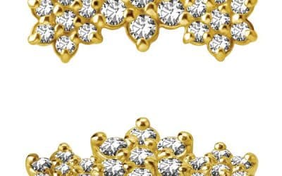 3-Flower Garland Threaded Stud Earring, 18k Yellow Gold