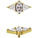 Marquise w Triangle Accents Threaded Stud, 18k Yellow Gold
