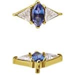 Marquise w Triangle Accents Threaded Stud, 18k Yellow Gold, Royal Blue