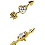 Love Heart Arrow Threaded Stud, 18k Yellow Gold