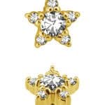 Pave Star Threaded Stud, 5mm, 18k Yellow Gold