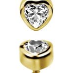 Love Heart Gem Threaded Stud Earring, 18k Yellow Gold