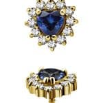 Royal Blue Topaz Heart w Halo Threaded Stud, 18k Yellow Gold