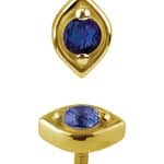 Eye Shape Threaded Stud Earring, 18k Yellow Gold, Royal Blue Topaz