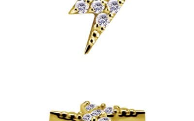 Mini Pave Lightning Bolt Threaded Stud Earring, 18k Yellow Gold