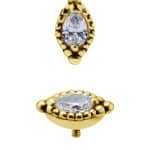 Millgrained Pear Gem Threaded Stud Earring, 18k Yellow Gold