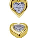 Love Heart Gem Threaded Stud Earring, 18k Yellow Gold, Pointy