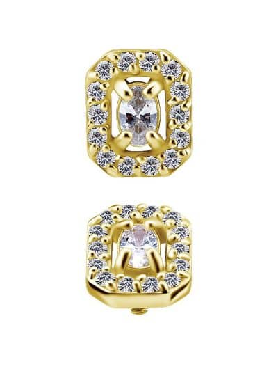 Oval with Pave Octagon Threaded Stud, 18k Yellow Gold
