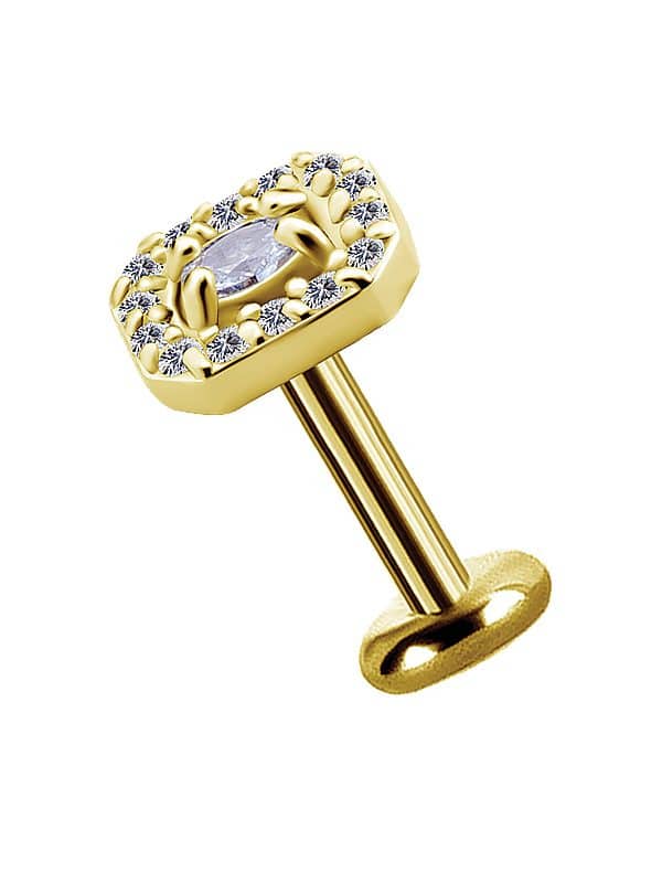 Oval with Pave Octagon Threaded Stud, 18k Yellow Gold