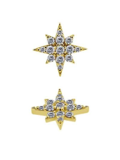 Pave Northern Star Threaded Stud, 10mm, 18k Yellow Gold
