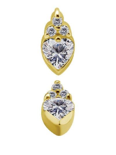 Heart with Trinity Threaded Stud Earring, 18k Yellow Gold