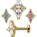 Pear Cluster Threaded Stud Earring, 18k Yellow Gold