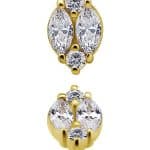 Double Marquise Cluster Threaded Stud Earring, 18k Yellow Gold