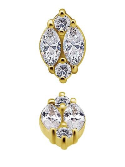 Double Marquise Cluster Threaded Stud Earring, 18k Yellow Gold