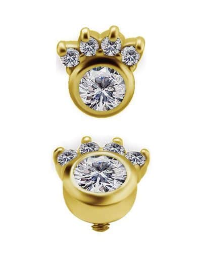 Crowned Gem Threaded Stud Earring, 18k Yellow Gold