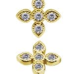 4 Petal Pave Flower Threaded Stud Earring, 18k Yellow Gold