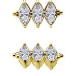 3-Marquise Straight Cluster Threaded Stud Earring, 18k Yellow Gold