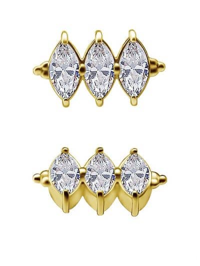 3-Marquise Straight Cluster Threaded Stud Earring, 18k Yellow Gold