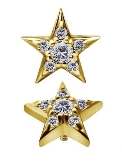 Pave Star Threaded Stud, 7mm, 18k Yellow Gold