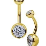 Bezel Set Belly Bar, 18k Yellow Gold