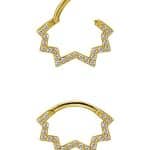 Lightning Bolt Pave Daith Clicker Earring, 18k Yellow Gold, 8mm Oval