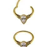 Tribal Pear Daith Clicker Earring, 18k Yellow Gold, 8mm Oval