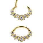 7-Gem Millgrain Daith Clicker Earring, 18k Yellow Gold, 8mm Oval