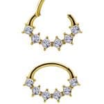 Princess Cut Daith Clicker Earring, 18k Yellow Gold, 8mm Oval
