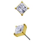 Princess Cut Push-In Stud Earring, 2mm, 18k Yellow Gold
