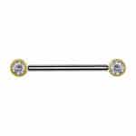 Nipple Barbell Braided Gem, Push-In, 18k Yellow Gold