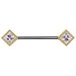 Nipple Barbell Princess Cut, Push-In, 18k Yellow Gold