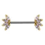 Nipple Barbell Marquise Fan, Push-In, 18k Yellow Gold