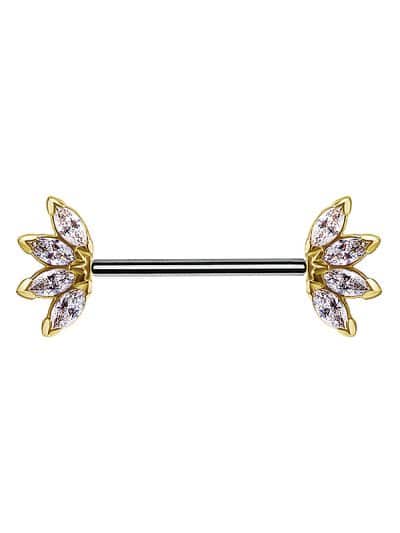 Nipple Barbell Marquise Fan, Push-In, 18k Yellow Gold