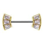 Nipple Barbell Baguette Fan, Push-In, 18k Yellow Gold