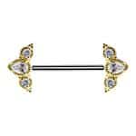 Nipple Barbell 3 Cluster, Push-In, 18k Yellow Gold