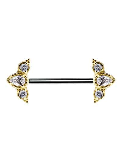 Nipple Barbell 3 Cluster, Push-In, 18k Yellow Gold