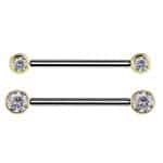 Nipple Barbell Bezel Gems, Push-In, 18k Yellow Gold