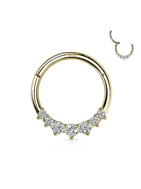 7-Gem Daith Clicker Earring, 14k Yellow Gold, 8-10mm