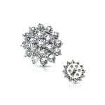Paved Round Flower Threaded Stud Earring, 14k White Gold