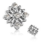 5 Gem Accented Flower Threaded Stud Earring, 14k White Gold