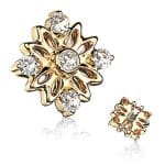 5 Gem Accented Flower Threaded Stud Earring, 14k Yellow Gold