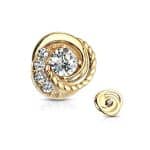 Pave Swirl  Flower Threaded Stud Earring, 14k White Gold