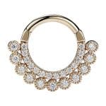 Millgrain Double Row Pave Daith Clicker Earring, 14k Yellow Gold, 8-9mm