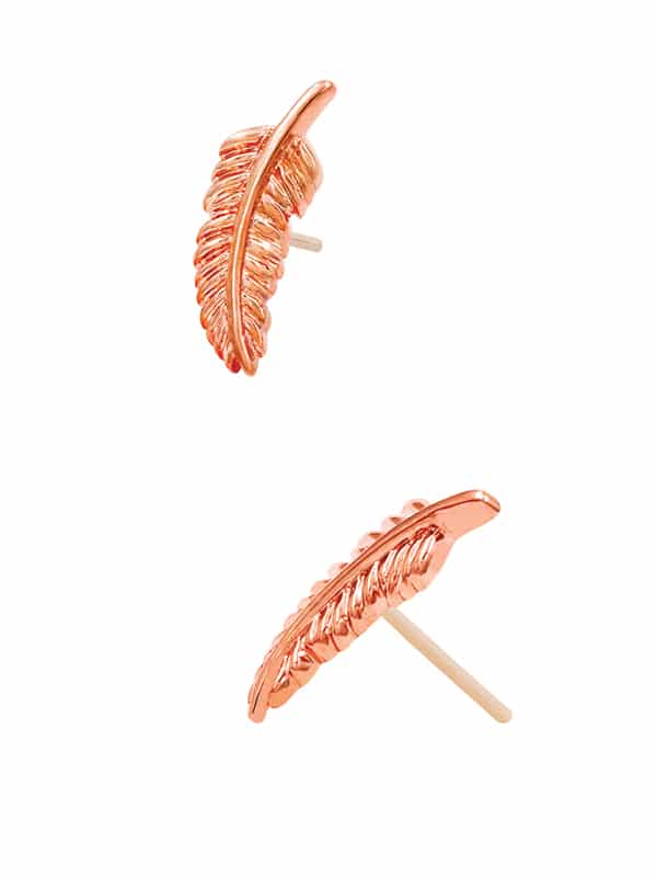 Junipurr Feather Push-In Stud Earring, 14k Rose Gold